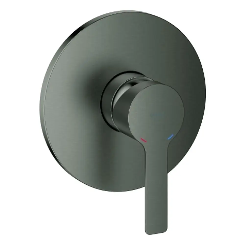 GROHE Brausebatterie mit runder Wandanbringung und einem Hebel für die Temperatur- und Wasserflussregelung in gebürstetem Hartgraphit.
