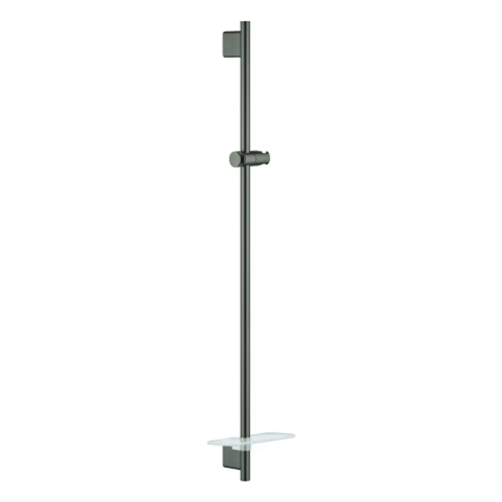 Grohe Brausestange aus Metall in dunkler Oberfläche mit einer praktischen Ablagefläche, geeignet für die Montage in Duschbereichen.