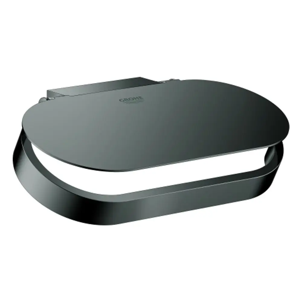 GROHE WC-Papierhalter mit Deckel in dunkelgrau, ovaler Form und herausnehmbarer Halterung, geeignet für die Wandmontage.
