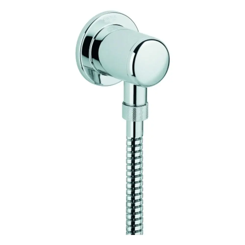 Grohe Wandanschlussbogen aus verchromtem Material mit einem flexiblen Schlauch, der zur Verbindung von Wasserleitungen dient.