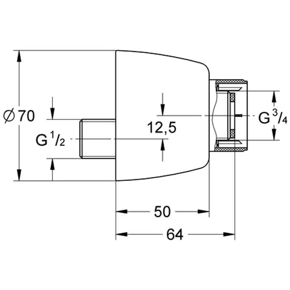 GROHE Anschlussstück in chrom für Wasserleitungen, mit einem G½ und einem G¾ Gewinde, mit klaren Maße und einer runden, kompakten Form.