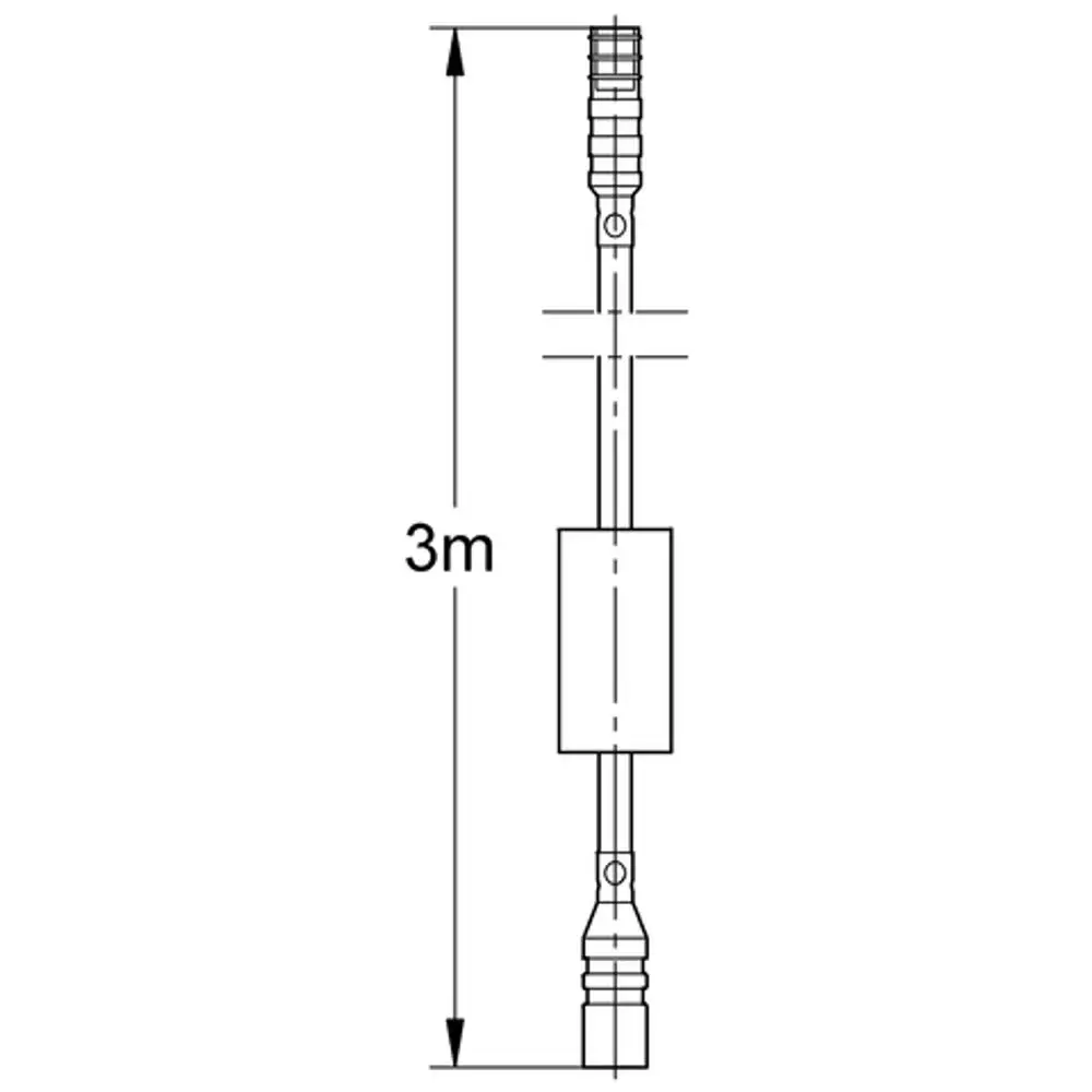 GROHE Verlängerungskabel mit Anschlussstück, gezeigt in einfacher schematischer Darstellung. Länge von 3 Metern ist visualisiert, während die Verbindungselemente erkennbar sind.