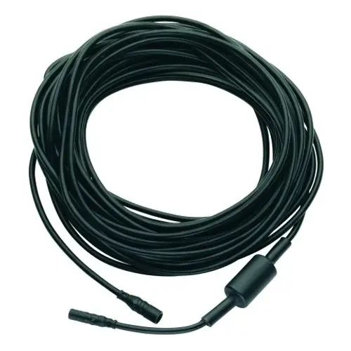 Schwarzes Verlängerungskabel von Grohe, aufgerollt, mit zwei Anschlusssteckern an den Enden. Ideal für elektrische Anwendungen.