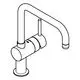 GROHE Küchenarmatur mit einem gebogenen Auslauf, einem mittig platzierten Hebel und einer zylindrischen Basis, ausgeführt in einer neutralen Farbgestaltung.