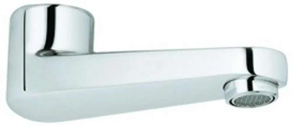 GROHE Auslaufarm aus verchromtem Metall, mit klaren Linien. Der Auslauf bietet eine effiziente Wasserführung für Waschbecken oder ähnliche Anwendungen.