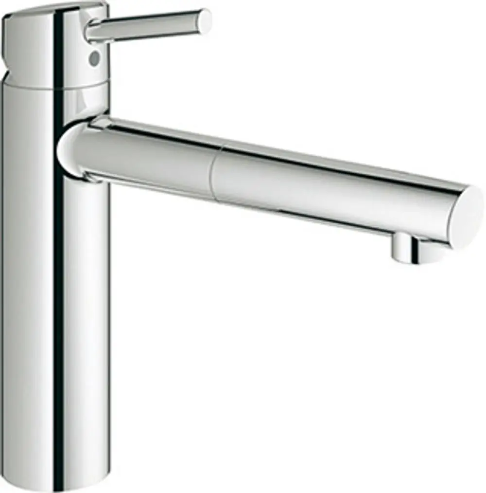 Chromfarbener Wasserhahn von Grohe mit einem ausziehbaren Auslauf und einem Hebelmischer für die präzise Wasserregulierung.