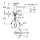 Grohe-Wasserhahn mit ausziehbarem Mousseur, abgebildet im Seitenanschnitt, zeigt Maße, Anschlussdetails und den Mechanismus zur Wassersteuerung.