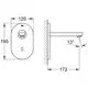 GROHE IR-Elektronik mit ovalem Gehäuse und einem Auslaufarm, der um 13° geneigt ist, montiert an einer Wand. Maße sind im Diagramm angegeben.