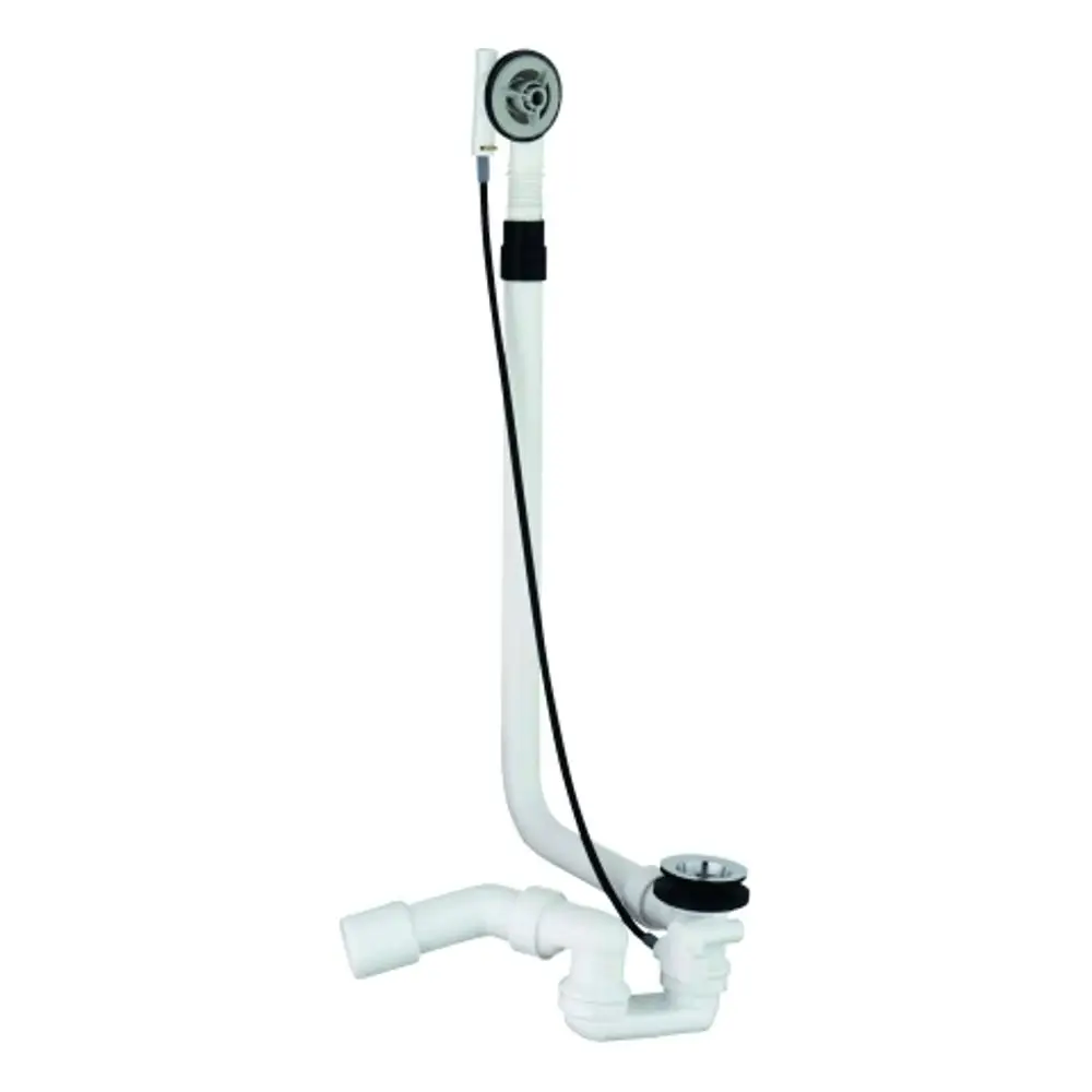 Weißes Rohrsystem von Grohe für Wannenab- und Überlauf, bestehend aus verschiedenen Rohrteilen und einem Ablauf. Ideal für den Installationsbedarf in Badezimmern.