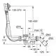 Grohe Wannenab- und Überlaufgarnitur mit mehreren Anschlüssen und verstellbaren Maßen, dargestellt in technischer Zeichnung. Übersichtliche Montageskizze mit Dimensionen.