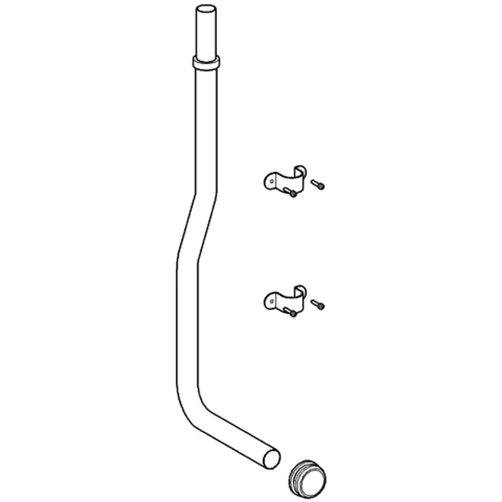 GROHE Spülrohr mit gebogenem Rohrdesign, das an einer Druckspülvorrichtung für WC-Systeme montiert werden kann. Zubehörteile sind ebenfalls abgebildet.