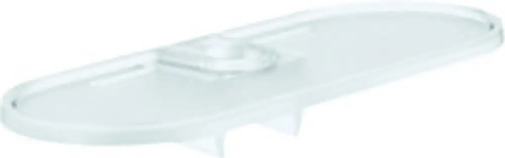 Transparente, rechteckige Ablage von Grohe mit einem mittigen Haltepunkt, geeignet für die Montage in Badezimmern oder ähnlichen Räumen.
