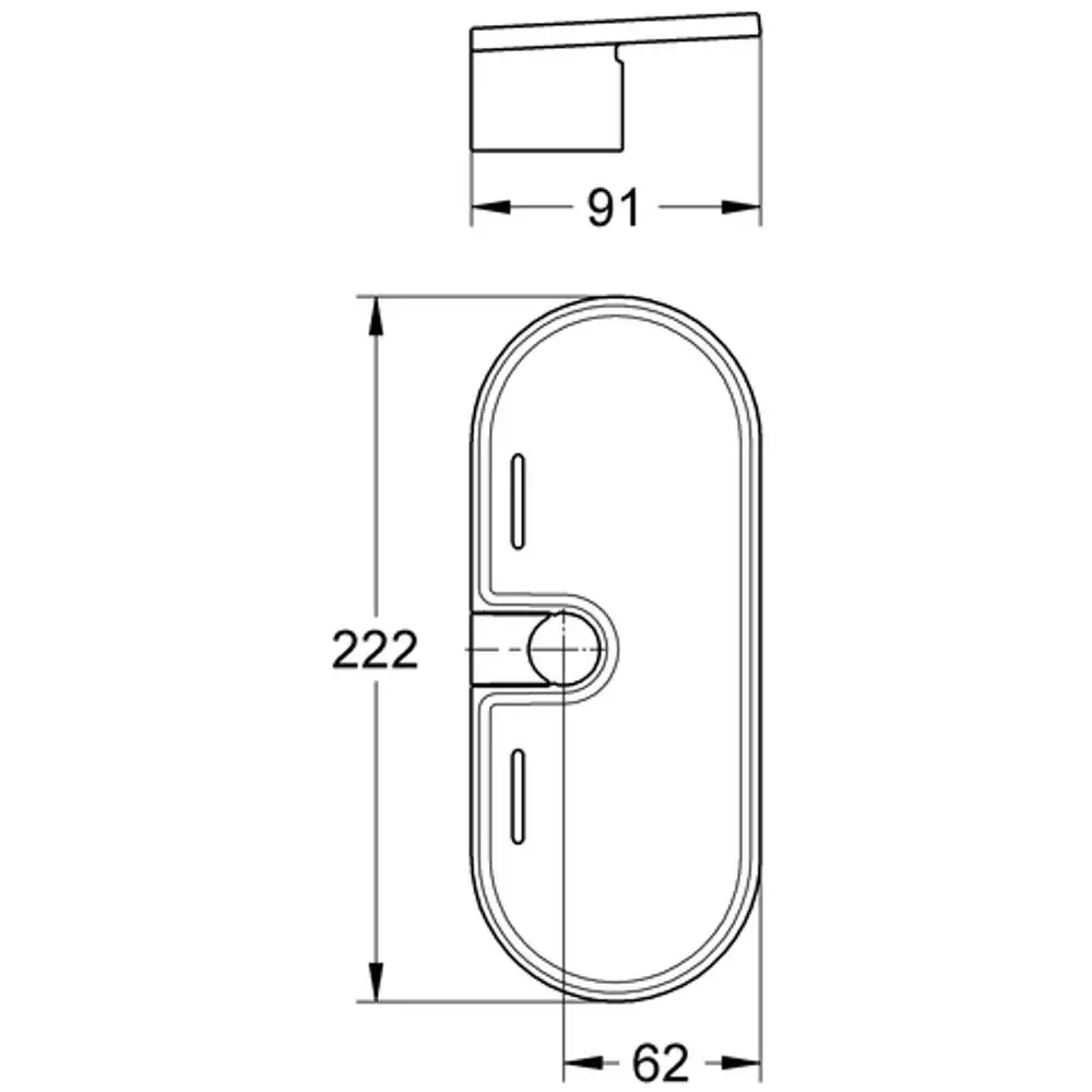Technische Zeichnung eines ovalen Grohe Produkts mit angebenen Maßen. Die Ansicht zeigt die Form und Struktur ohne weitere Details oder spezifische Produktbezeichnungen.
