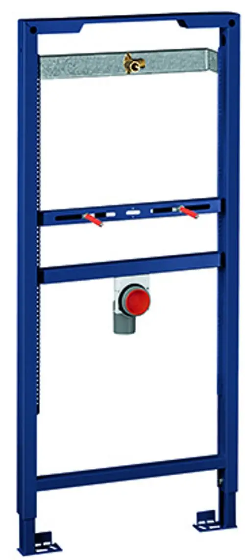 GROHE Urinal-Element in blauer Farbe, ohne Armatur, mit Montagegestell und Zuflussanschluss, für die Installation in Sanitärbereichen.