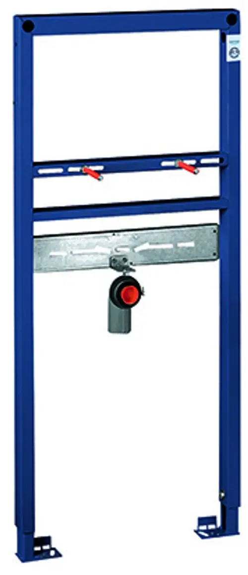 Montagesystem in Blau für Sanitärinstallationen, ausgestattet mit einer Druckspülung, geeignet für die Installation von Grohe Waschtischarmaturen.