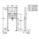 GROHE Waschtisch-Element in schematischer Darstellung, Maße und Montagespezifikationen sind aufgeführt. Detailansicht eines Installationssystems für Einlochbatterien.