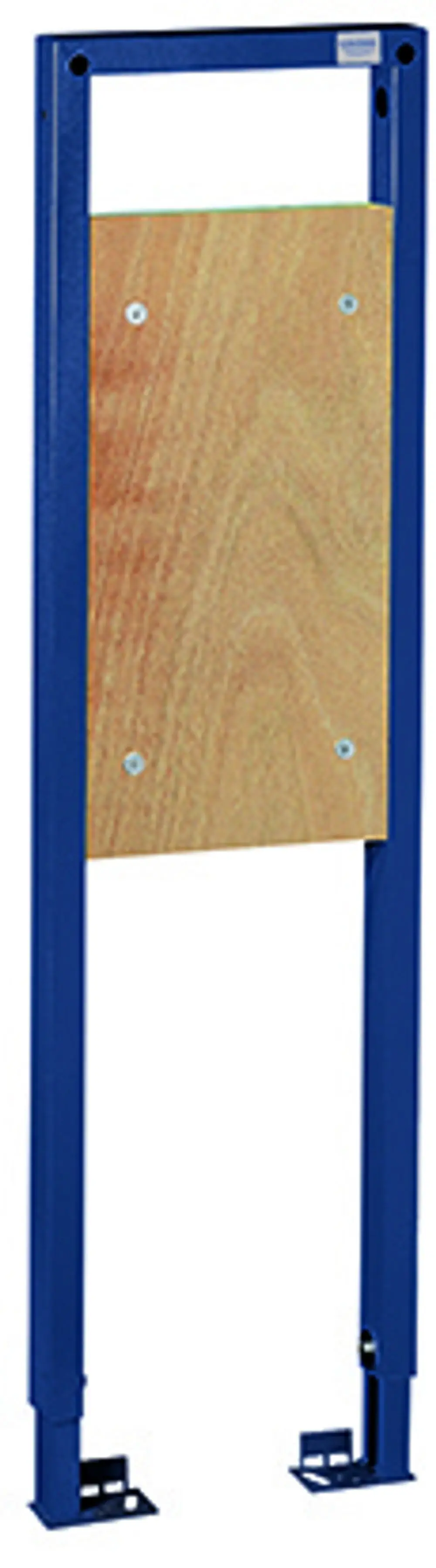 Grohe Halteelement in blauer Farbe, bestehend aus einem Rahmen mit einer Holzplatte, geeignet für die Montage in Badezimmern oder Toiletten.