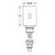 Technisches Diagramm einer Grohe Umrüsteinheit mit Federelement und Anschluss für Urinal-Spüler, mit maßlicher Darstellung von Höhe und Durchmesser.