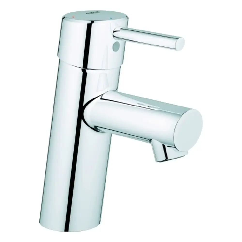 Grohe Mischbatterie mit einem schlichten, runden Design in Chromoptik und einem seitlichen Hebel zur Regelung des Wasserflusses.