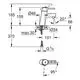 Grohe Armatur mit moderner Form und klaren Linien, dargestellt in seitlicher und oberster Ansicht, mit Maßangaben für die Installation.