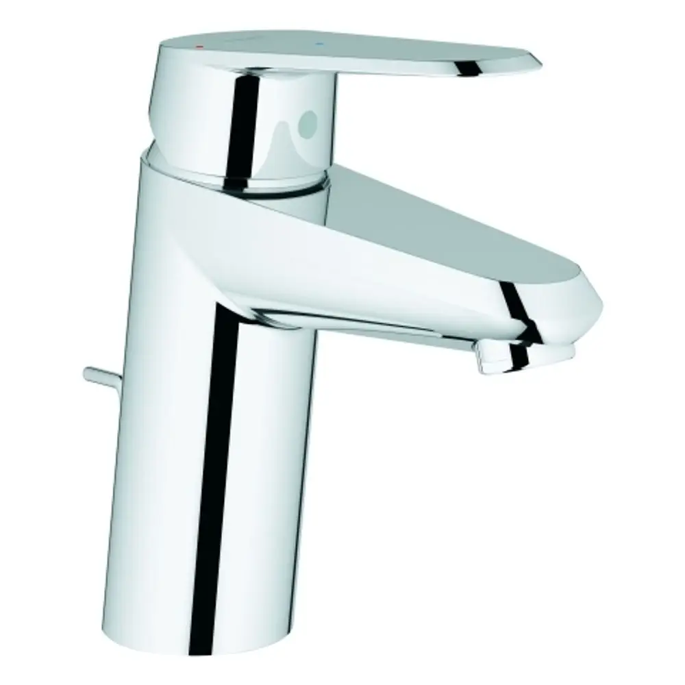 Einhand-Waschtischarmatur von Grohe mit verchromter Oberfläche und seitlichem Bedienhebel. Wasserhahn mit Auslauf für Waschtischmontage.
