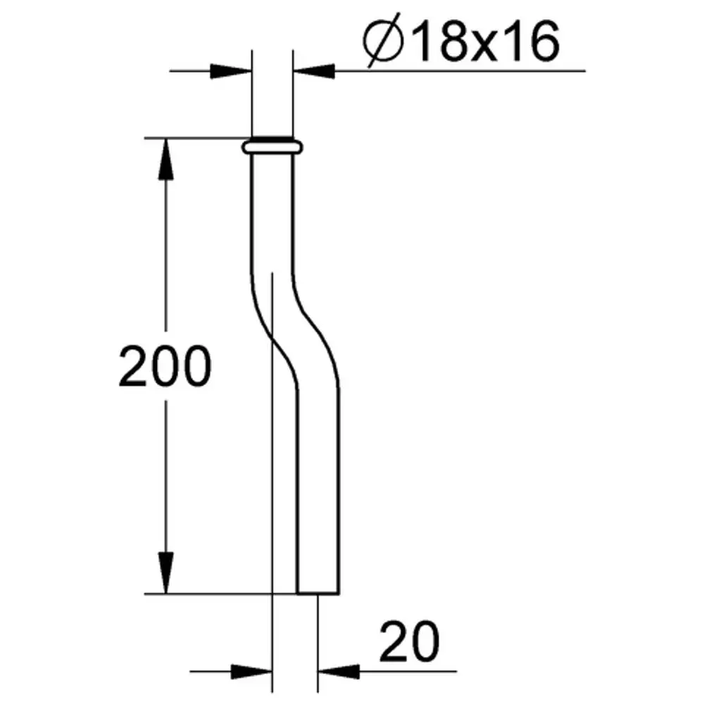 Messing-Spülrohr mit einer Kröpfung, verchromt, in geschwungener Form. Geeignet für die Anwendung in Urinalanlagen. Marke Grohe.