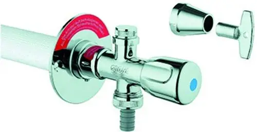 GROHE Außenwandventil mit einem speziellen Steckschlüssel, ausgestattet mit einer glänzenden Oberfläche und einem Anschluss für die Wasserleitung.