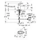 GROHE Bidetbatterie in chrom, schematische Darstellung mit Maßangaben, inklusive Zugstangen-Ablaufgarnitur und Anschlussdetails.