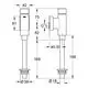 Grohe Urinal-Druckspüler mit verschiedenen Anschlussmaßen und einem chromfarbenen Finish. Darstellung der Maße und Anschlussdetails in technischer Zeichnung.