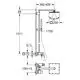 Grohe Duschsystem mit einem Oberteil und einem Einhandmischer. Die Montagehöhe sowie Dimensionen sind im technischen Diagramm dargestellt.