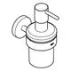 Seifenspender mit Halter, chromfarben, in minimalistischer Bauform. Hersteller: Grohe. Ideal für Bad oder Küche, zur Wandmontage geeignet.