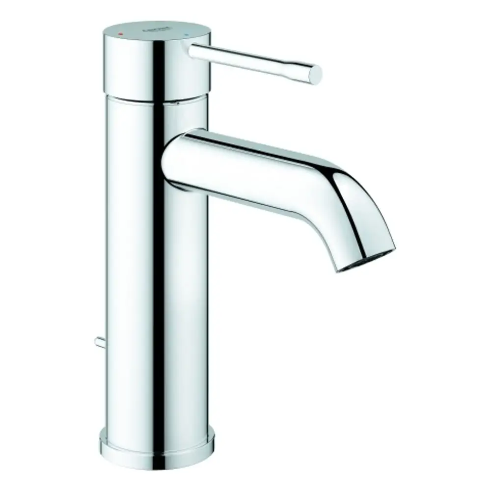 Grohe Einhand-Waschtischbatterie in Chrom mit einem klaren, modernen Design. Der Wasserhahn hat einen gebogenen Auslauf und einen Hebel zur Temperaturregelung.