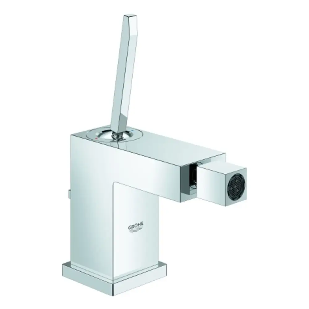 Einhand-Bidetbatterie mit klaren Linien und einem Hebel. Die Oberfläche ist in Chrom finishiert. Logo der Marke Grohe ist sichtbar.