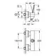 Grohe-Brausebatterie zur Wandmontage, mit Anschlussdetails und Abmessungen. Zeichnung zeigt seitliche und frontale Ansicht des Produkts.
