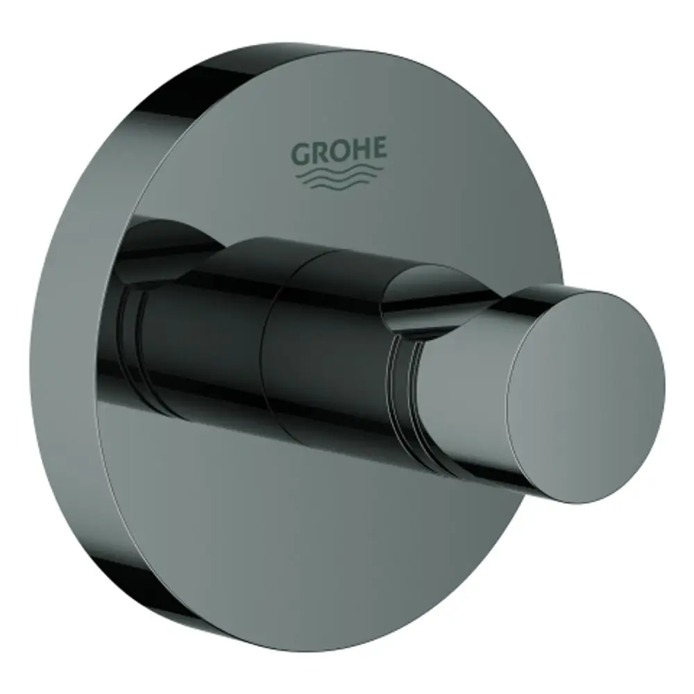 GROHE Bademantelhaken in schwarzer, glänzender Ausführung, rund mit einem einfachen, funktionalen Design zur Wandmontage.