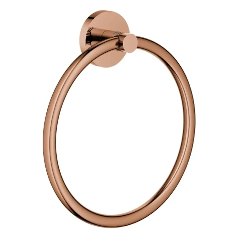 Handtuchring in kupferner Farbe, an einer Wand montiert. Das Produkt stammt von Grohe und hat eine runde Form mit einer glatten Oberfläche.