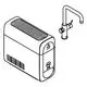 GROHE Produktabbildung mit einem wasserführenden Gerät und einem Auslaufhahn. Das Gerät hat eine rechteckige Form und Belüftungsschlitze an der Oberseite.