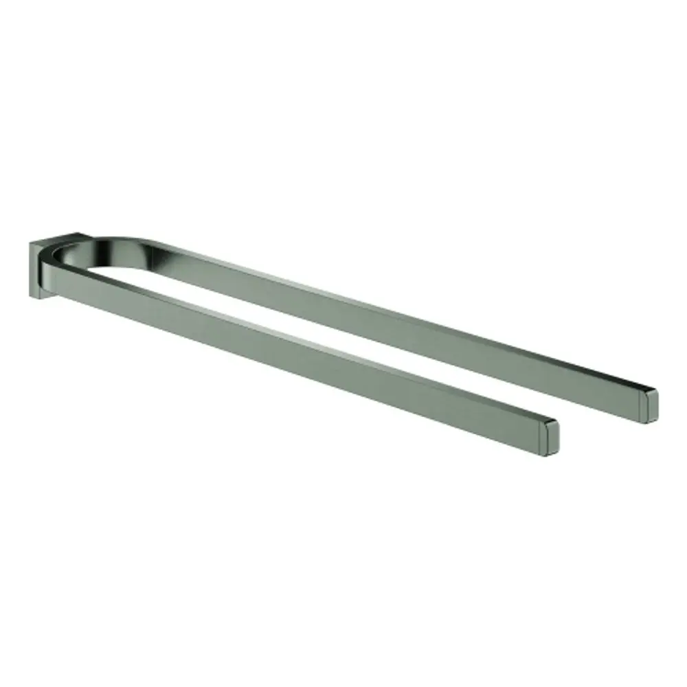 GROHE Handtuchhalter in gebürstetem Hard Graphite, bestehend aus zwei horizontalen Armen, montiert an einer Wandhalterung.