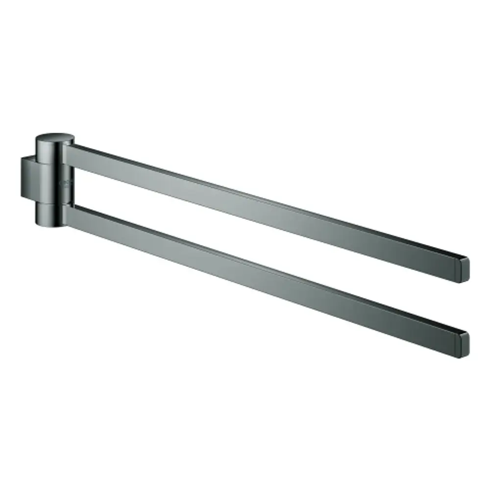 GROHE Handtuchhalter mit zwei Armen, schwenkbar, in der Farbe hard graphite, eignet sich zur Wandmontage in Badezimmern oder ähnlichen Einrichtungen.