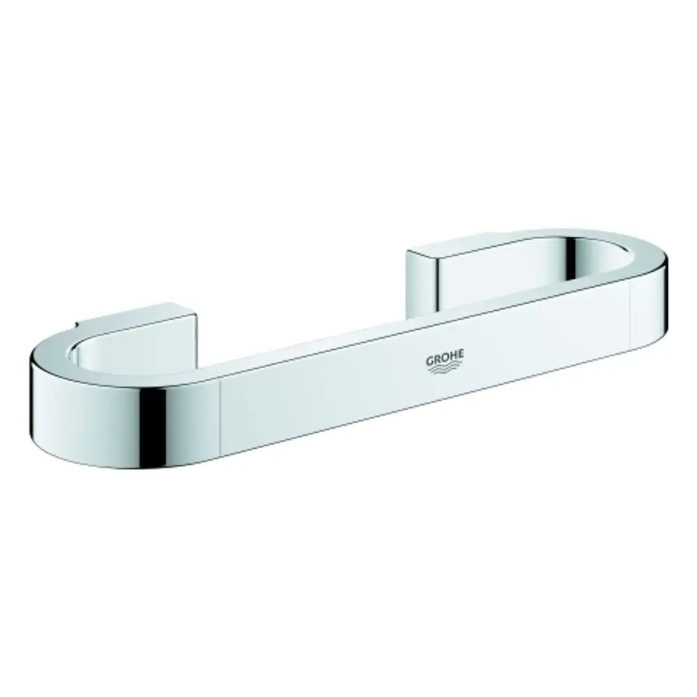 Grohe-Wannengriff in Chromoptik, mit einer durchgehenden, gebogenen Form und zwei Aufhängungen für die Montage an der Wand.