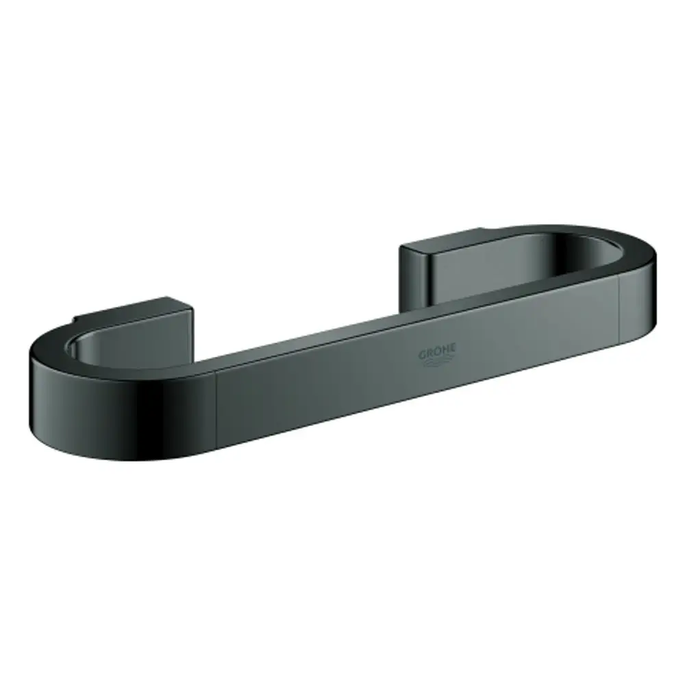 GROHE Wandgriff in dunkler Ausführung, mit geschwungenem Design und zwei befestigten Enden, zur Unterstützung in Badezimmern.