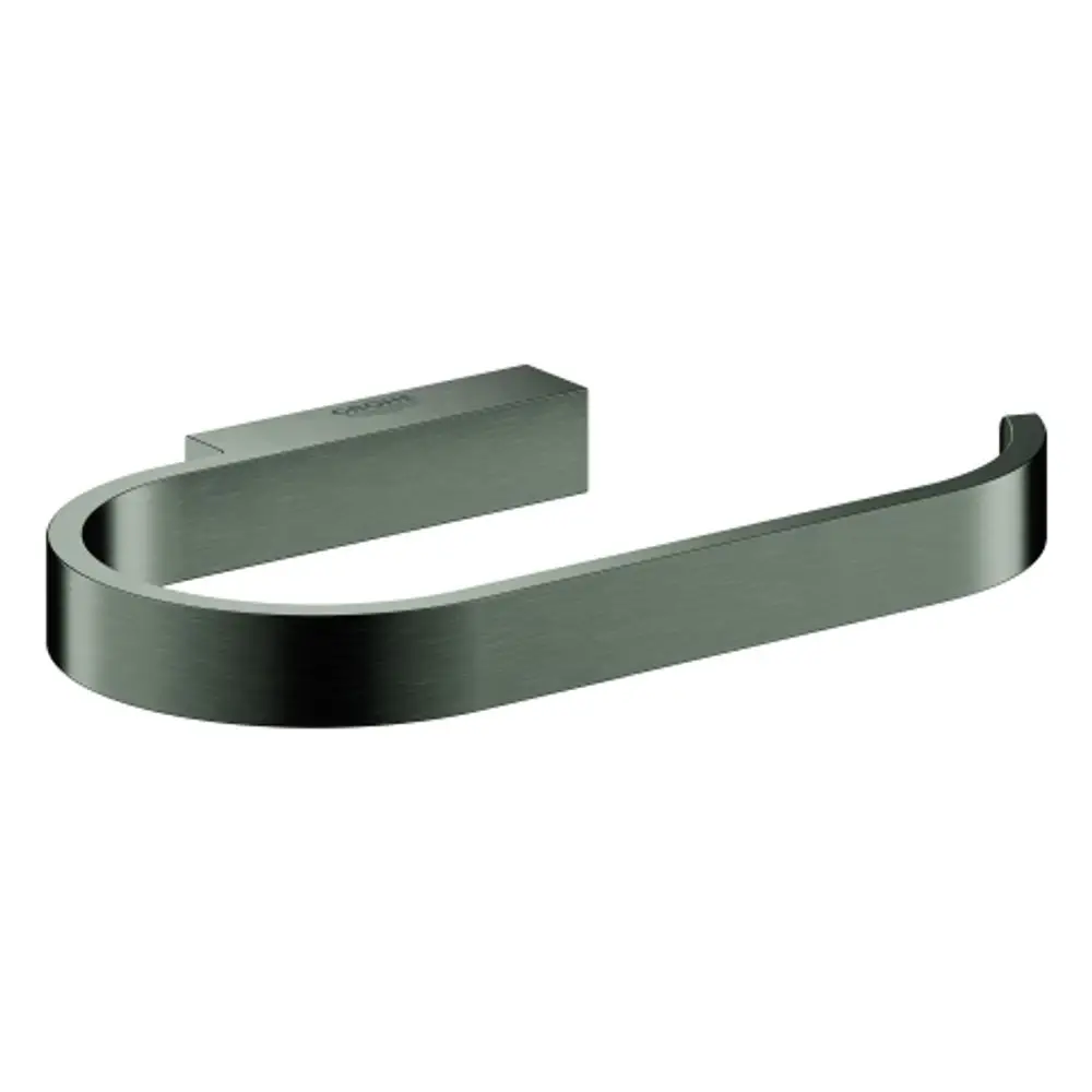 Grohe WC-Papierhalter in gebürstetem Hartgraphit. Das Design zeigt eine geschwungene Form, die eine halbrunde Halterung darstellt.