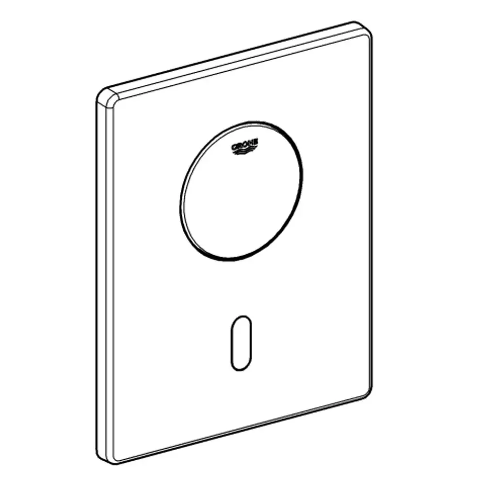 GROHE Elektroschalter für WC-Spülung in rechteckiger, weißer Form mit runder Betätigungsfläche und zusätzlichem manuellen Bedienknopf.