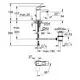 Grohe Wasserhahn mit seitlichem Hebel, angegebenen Maßen und technischem Diagramm, das Installationsdetails und Abmessungen veranschaulicht.