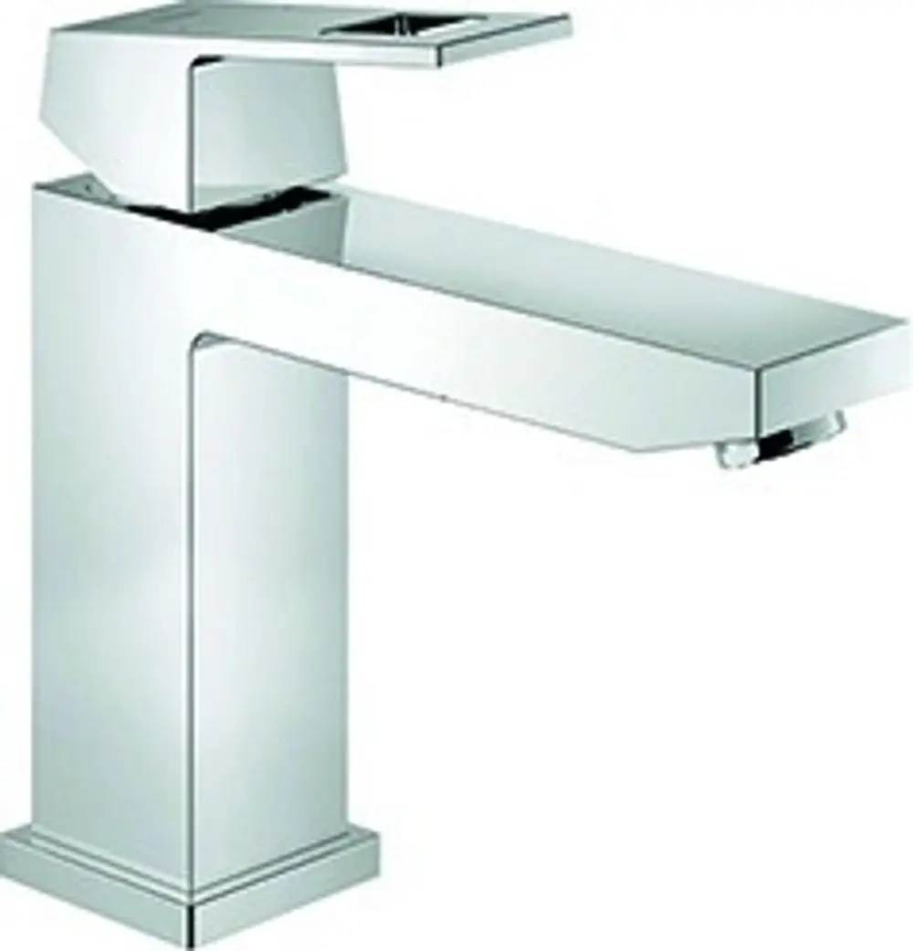 Chromfarbener Wasserhahn von Grohe mit mittelhoher Ausführung und glattem Körper, geeignet für Waschbecken oder Spülen.