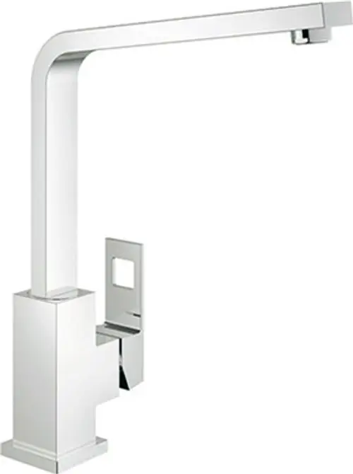 GROHE Einhand-Spültischbatterie mit schwenkbarem Auslauf aus hochwertigem Material. Schlichte, rechteckige Form in glänzendem Finish.