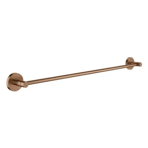 Wandmontierter Handtuchhalter aus eng gebürstetem Material in warmem Farbton, hergestellt von Grohe. Befestigungsstellen mit runden, flachen Wandhalterungen.