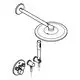 Grohe Duschsystem mit Rundkopfbrause und Mischsteuerung, bestehend aus Wandmontage, Wasserzufuhr und Steuerungselementen in einem schematischen Design.