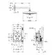 Grohe Duschsystem mit runder Kopfbrause und integrierter Steuerung. Zeichnung zeigt technische Maße und Anschlussstellen für die Montage.