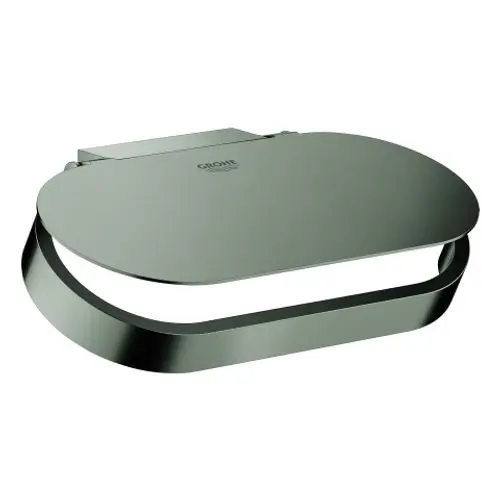 WC-Papierhalter von Grohe in einer gebürsteten, dunklen Oberfläche mit abgerundetem Deckel und halbrunder Halterung, montiert an einer Wand.